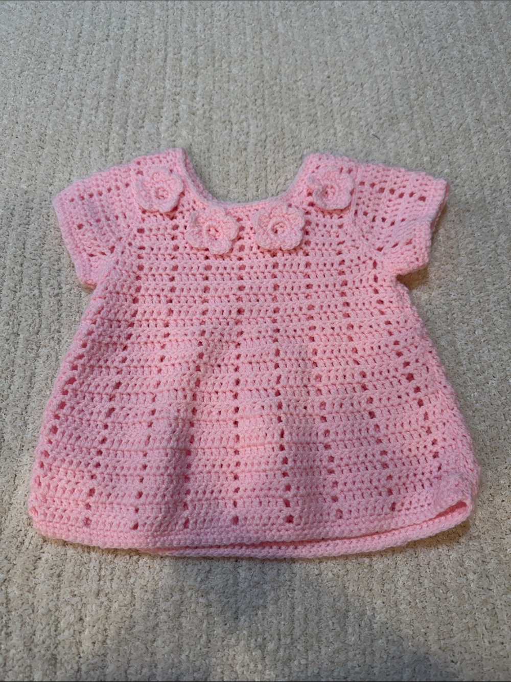 Handmade Pink Crochet Baby Dress with Flower Accents